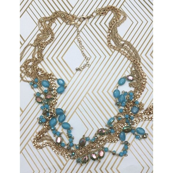 Premier Designs Gold Tone Multi Chain & Blue AB Wash Beaded Convertible Necklace - Picture 10 of 12